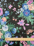 1 3/8 YD Poly/Cotton - Peach, Purple and Blue Flowers on Black
