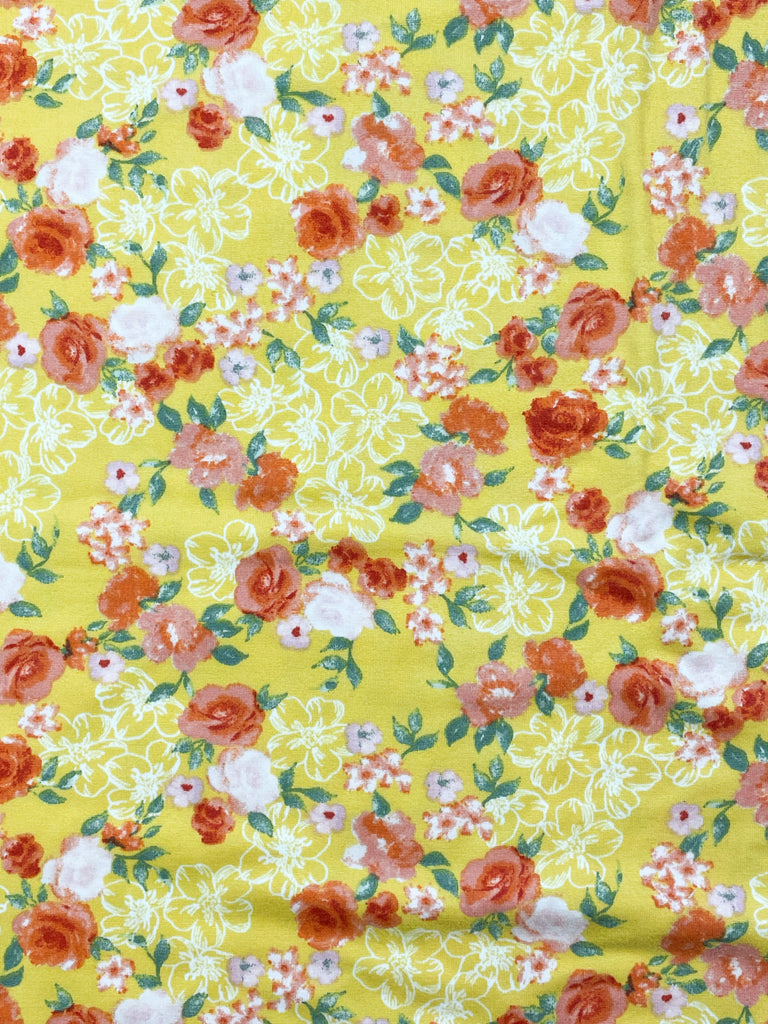 3 YD Nylon Stretch Knit - Yellow with Flowers