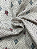 7/8 YD Cotton Remnant Vintage - Gray and Red Diamond Motifs on Off White