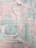 3 YD Cotton - Southwestern Adobe Scene in Pastel Pink and Aqua
