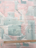 3 YD Cotton - Southwestern Adobe Scene in Pastel Pink and Aqua