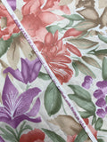 1 YD Cotton - Tan, Purple and Coral Flowers on Off White