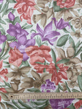1 YD Cotton - Tan, Purple and Coral Flowers on Off White