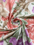 1 YD Cotton - Tan, Purple and Coral Flowers on Off White