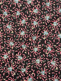 1 7/8+ YD Quilting Cotton Vintage - Blue Flowers Tied with Pink Ribbons on Black