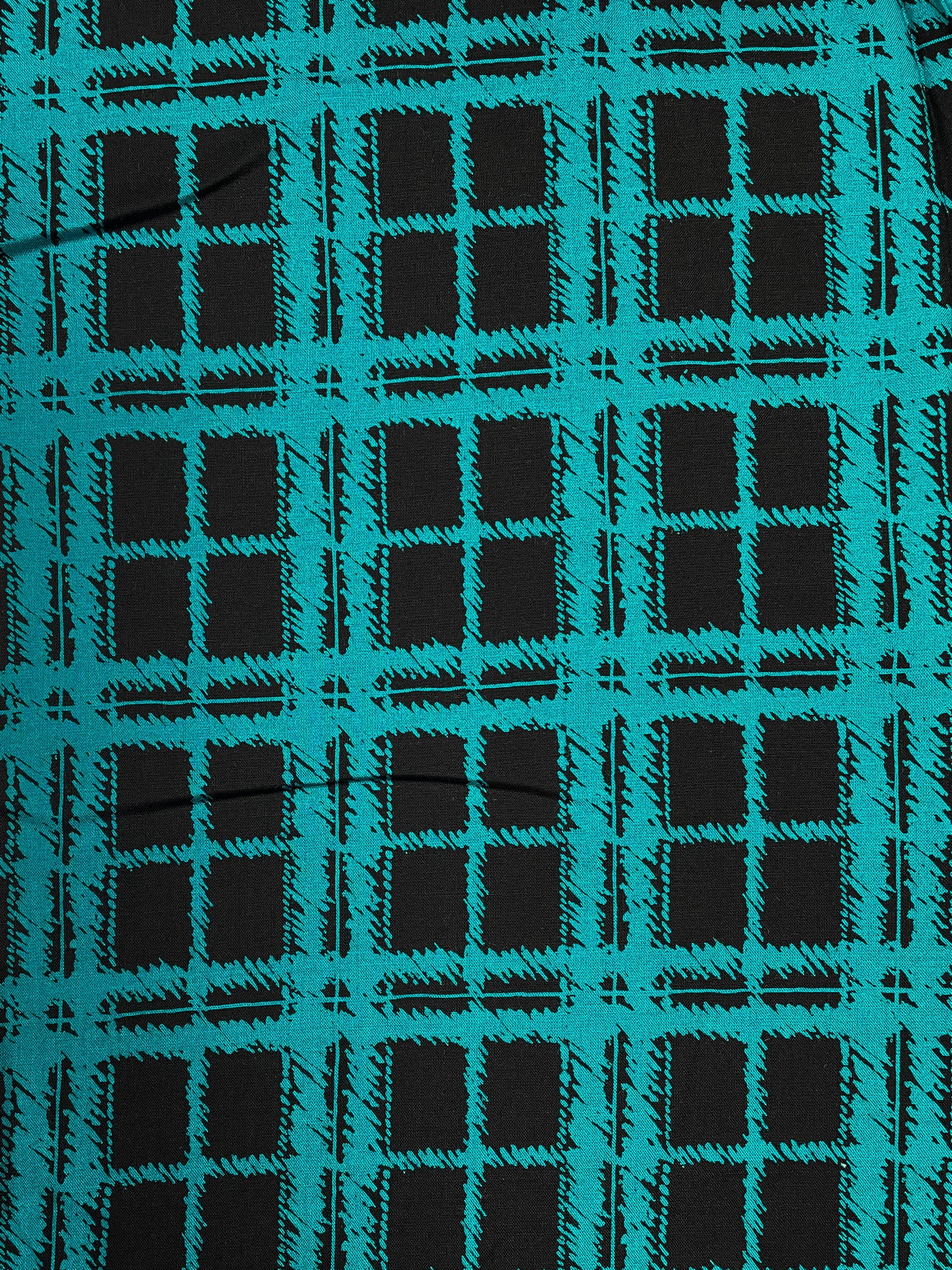 Rayon Printed Plaid - Black and Teal