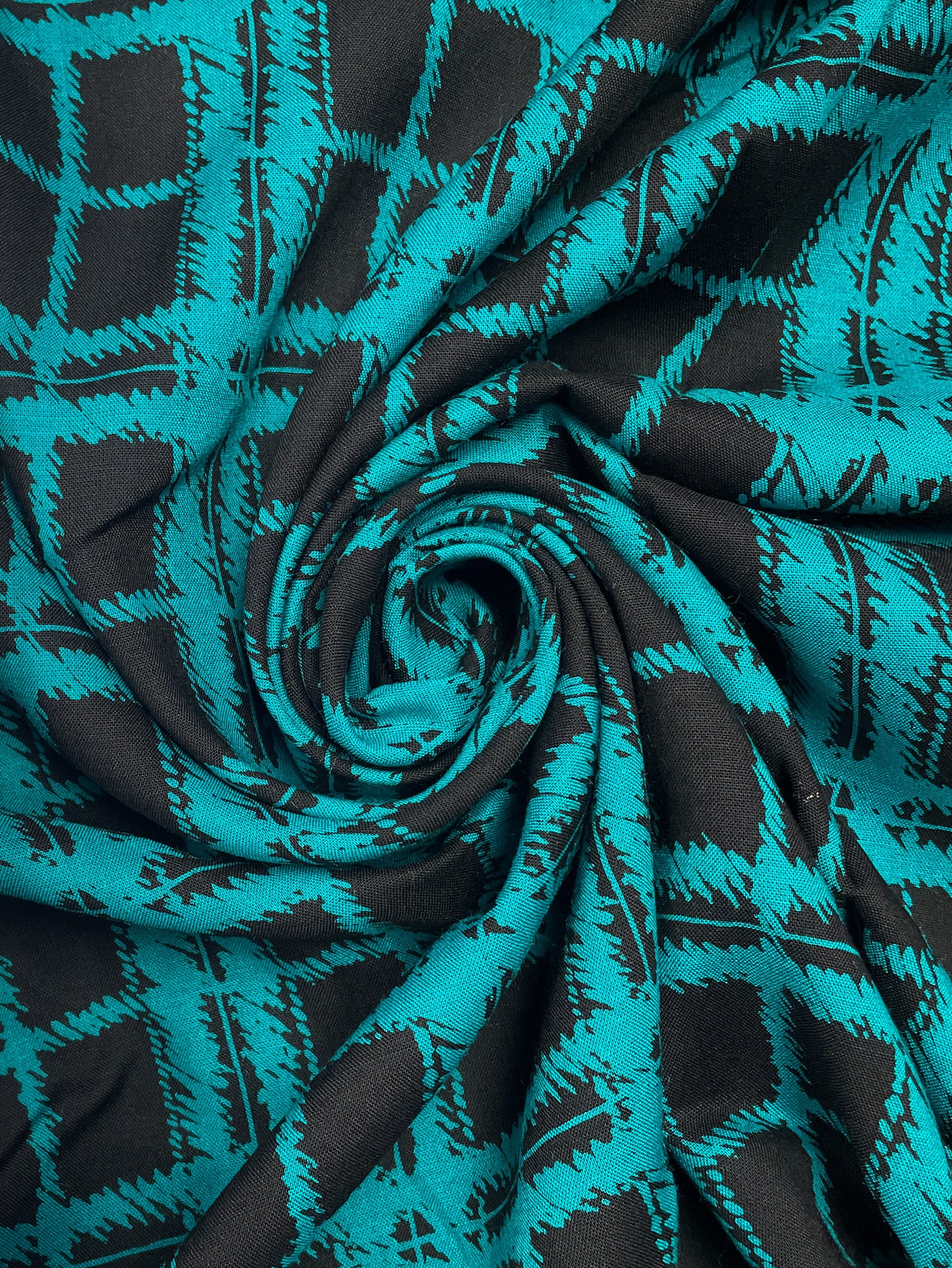 Rayon Printed Plaid - Black and Teal