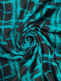 Rayon Printed Plaid - Black and Teal
