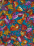 Nylon Vintage - Tropical Leaves in Orange and Purple on Turquoise with Black Dots
