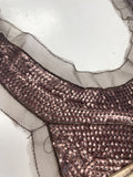 Sequined Net Neckline Applique - Metallic Brown Sequins on Brown Net
