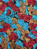 Polyester Printed Jacquard Vintage - Red, Tan and Turquoise
