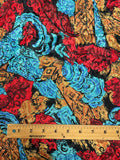 Polyester Printed Jacquard Vintage - Red, Tan and Turquoise
