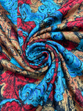 Polyester Printed Jacquard Vintage - Red, Tan and Turquoise
