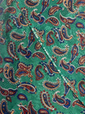 1989 4 3/8 YD Polyester Paisley Jacquard Vintage - Green with Blue, Tan, and Brown Paisley