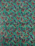 1989 4 3/8 YD Polyester Paisley Jacquard Vintage - Green with Blue, Tan, and Brown Paisley