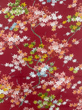 1 1/8 YD Nylon - Trees with Various Colored Leaves on Dark Red