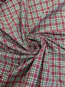 Cotton Yarn-Dyed Plaid - Dark Red, Tan and Green