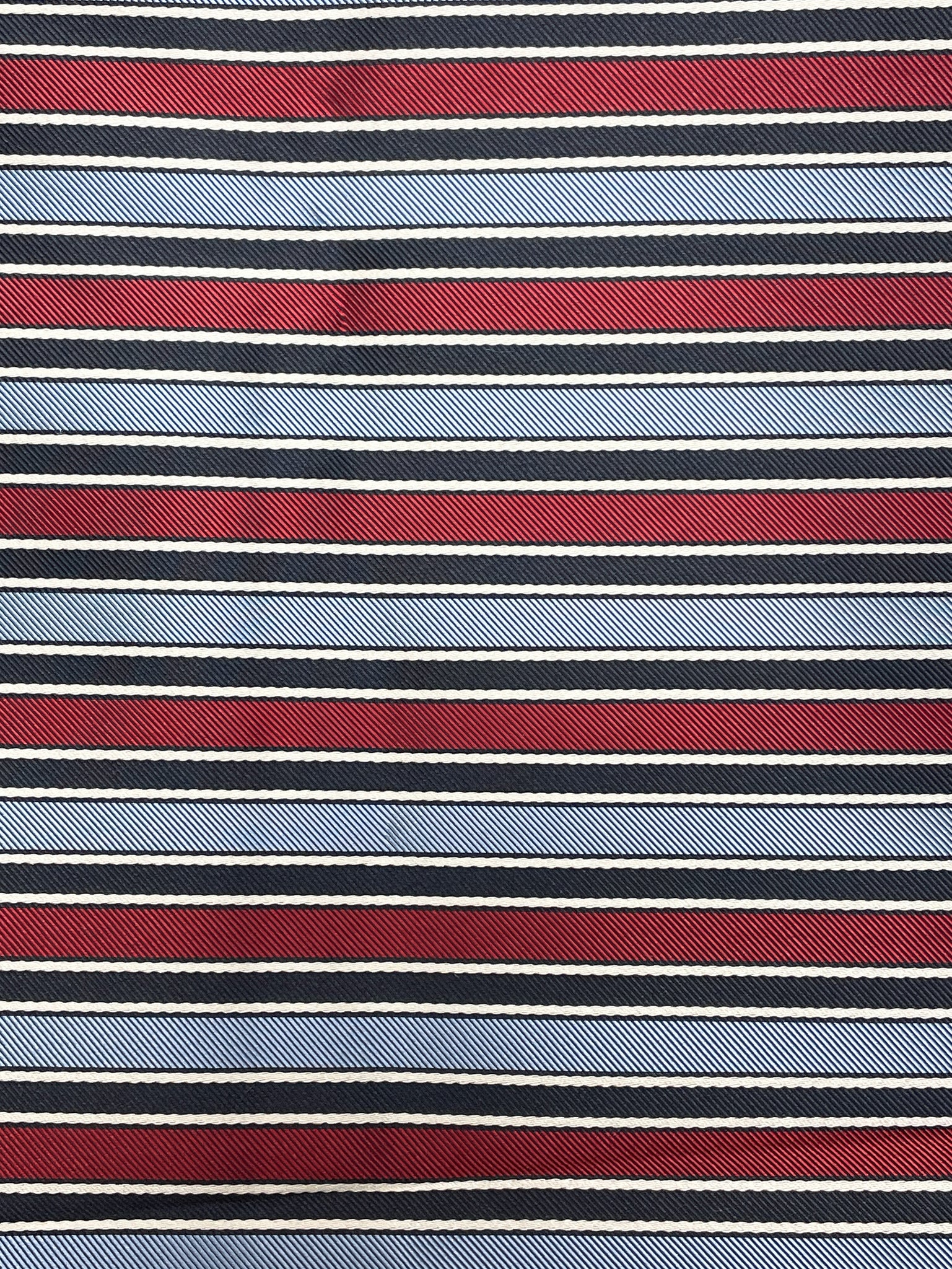 2 1/8 YD Tie Silk Yarn-Dyed Stripes - Red with Light Blue, Black and White