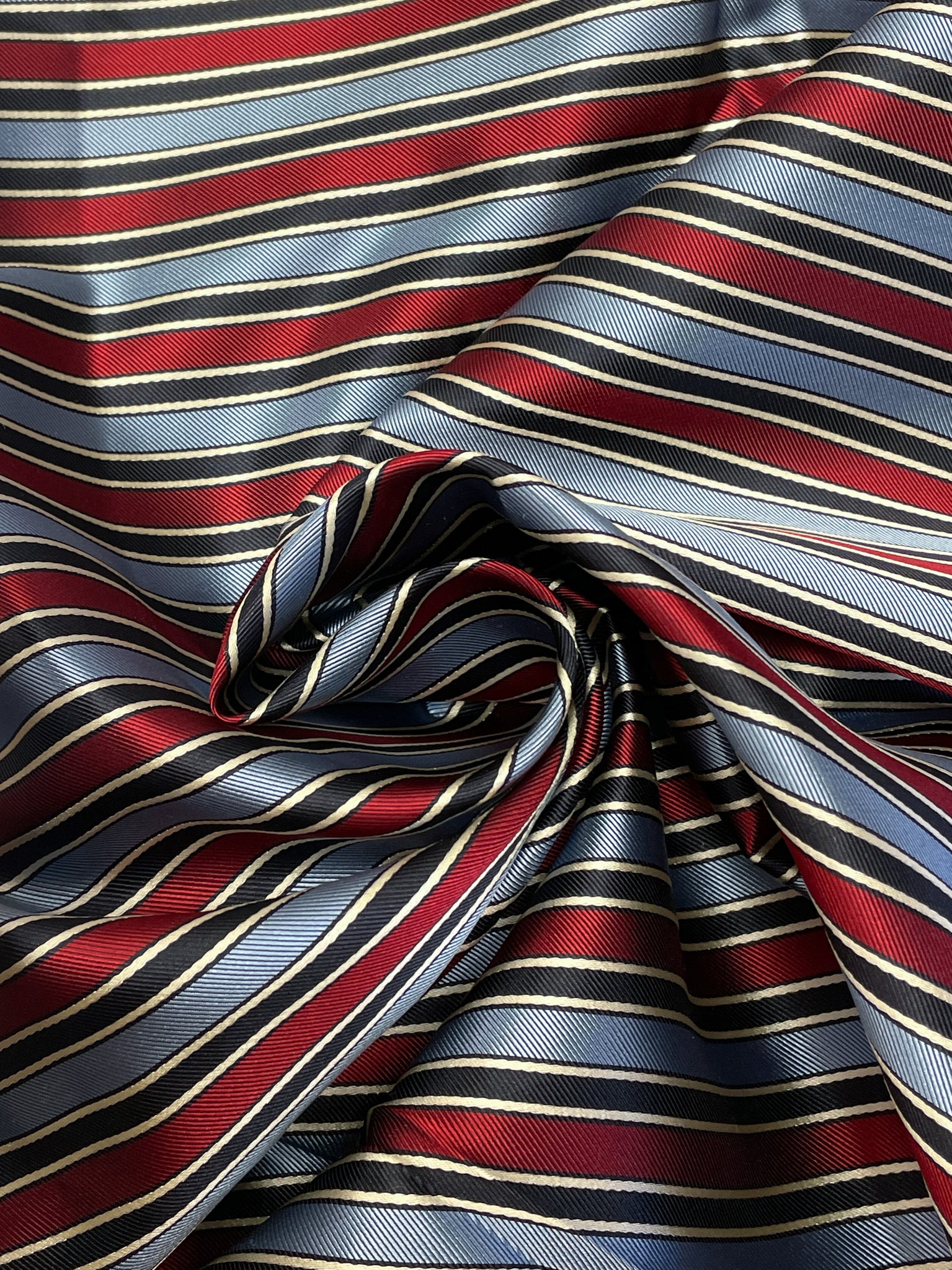 2 1/8 YD Tie Silk Yarn-Dyed Stripes - Red with Light Blue, Black and White