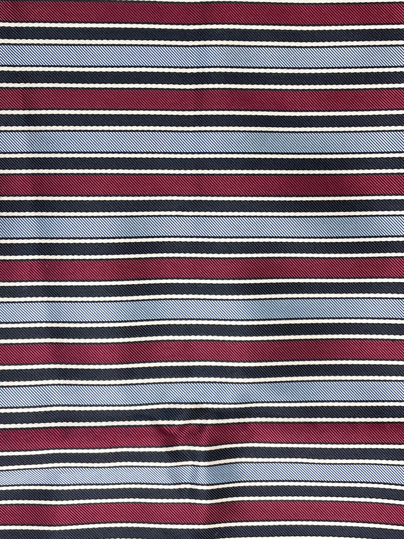 2 1/8 YD Tie Silk Yarn-Dyed Stripes - Dark Magenta with Light Blue, Black and White