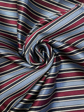 2 1/8 YD Tie Silk Yarn-Dyed Stripes - Dark Magenta with Light Blue, Black and White
