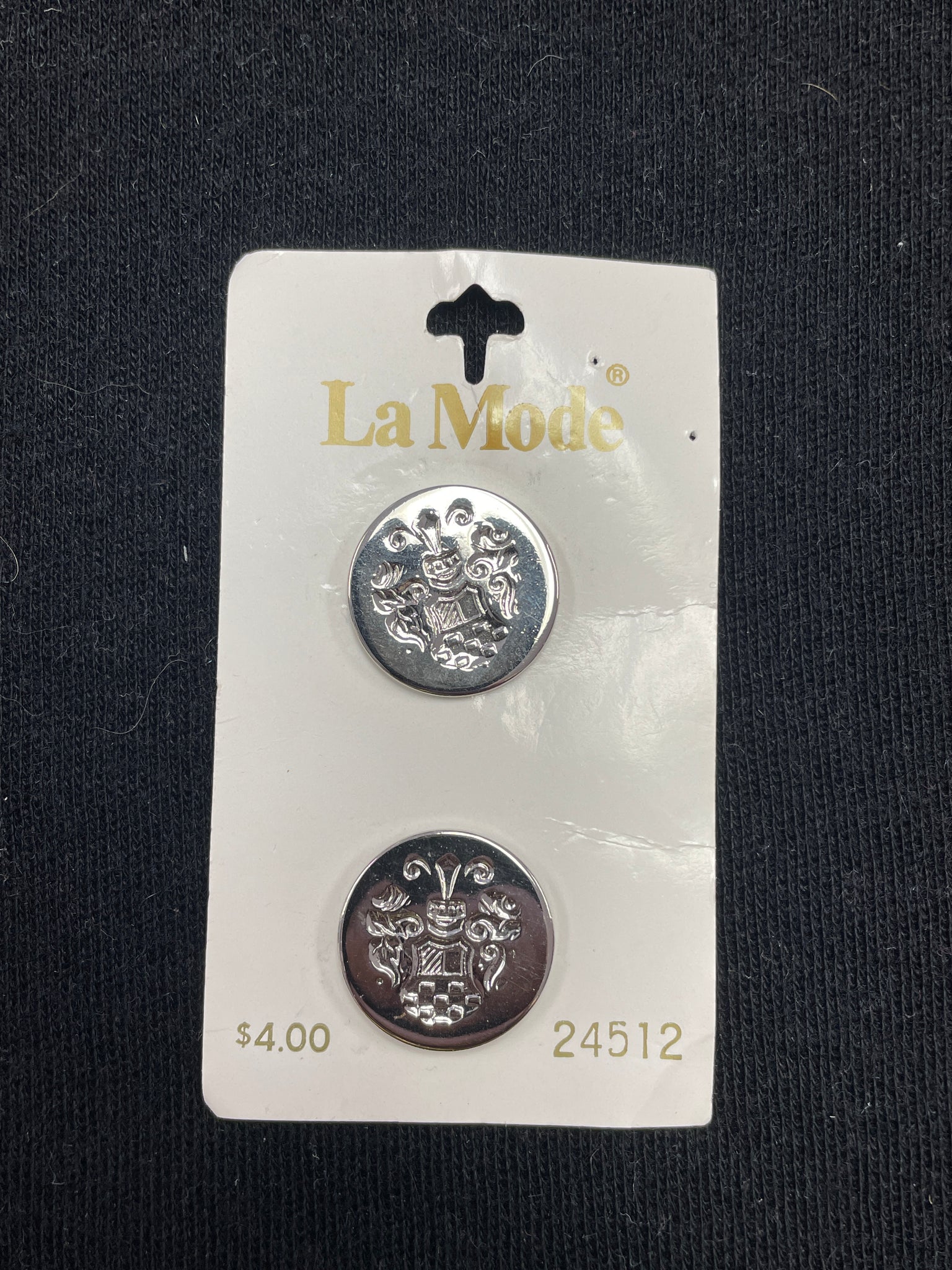 Button Metal Set of 2 - Silver-Tone Embossed with Coat of Arms
