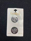 Button Metal Set of 2 - Silver-Tone Embossed with Coat of Arms