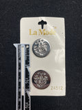 Button Metal Set of 2 - Silver-Tone Embossed with Coat of Arms