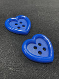 Button Plastic Set of 2 - Royal Blue Hearts