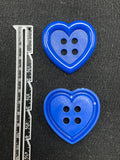 Button Plastic Set of 2 - Royal Blue Hearts