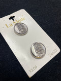 Button Metal Set of 2 - Silver-Tone with a Ship With 3 Sails