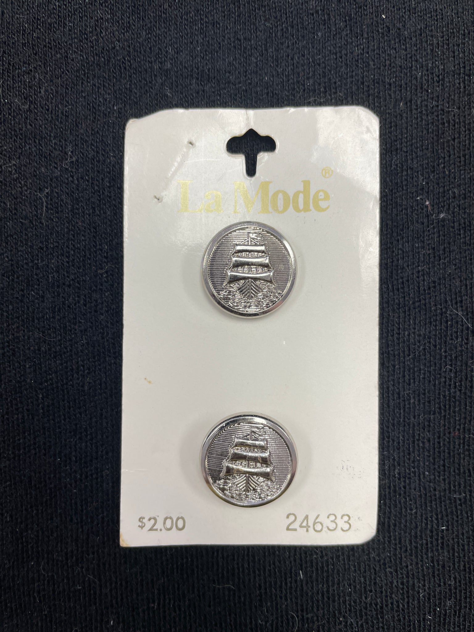 Button Metal Set of 2 - Silver-Tone with a Ship With 3 Sails