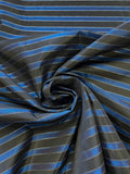 Polyester Yarn-Dyed Striped Taffeta - Iridescent Blue with Black and Silver