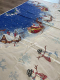 1 3/4 YD Quilting Cotton Christmas Tree Skirt Panel - Blue with White Snow Flurries and Metallic Silver Accents and a Santa Claus and Snowmen