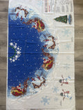1 3/4 YD Quilting Cotton Christmas Tree Skirt Panel - Blue with White Snow Flurries and Metallic Silver Accents and a Santa Claus and Snowmen