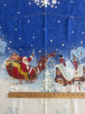 1 3/4 YD Quilting Cotton Christmas Tree Skirt Panel - Blue with White Snow Flurries and Metallic Silver Accents and a Santa Claus and Snowmen