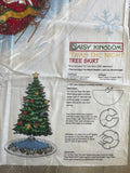 1 3/4 YD Quilting Cotton Christmas Tree Skirt Panel - Blue with White Snow Flurries and Metallic Silver Accents and a Santa Claus and Snowmen