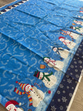 2002 1 3/4 YD Quilting Cotton - Blue with White Snow Flurries and Metallic Silver Accents and 2 Snowmen Boarders