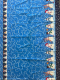 2002 1 3/4 YD Quilting Cotton - Blue with White Snow Flurries and Metallic Silver Accents and 2 Snowmen Boarders