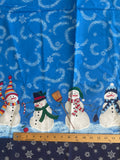 2002 1 3/4 YD Quilting Cotton - Blue with White Snow Flurries and Metallic Silver Accents and 2 Snowmen Boarders
