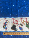 2 1/2 YD Quilting Cotton - Mottled Blue with Stars and 2 Snowmen Boarders