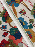 2003 3 1/2 YD Hemp Loose Weave Home Dec. - Ecru with Large Multicolored Flowers