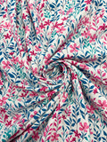 1 1/3 YD Quilting Cotton - Hot Pink, Teal, and Aqua Flowers on White