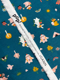 1 YD Cotton Knit - Camping Critters on Teal