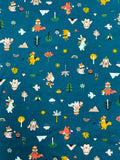 1 YD Cotton Knit - Camping Critters on Teal