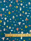 1 YD Cotton Knit - Camping Critters on Teal