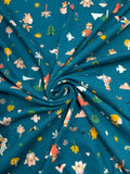 1 YD Cotton Knit - Camping Critters on Teal
