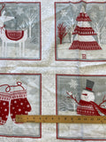 Cotton Flannel Panels - Christmas Motifs in Red, White, and Grays