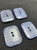 Button Set of 4 Vintage - Blue with Carved White Stripes