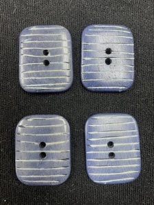 Button Set of 4 Vintage - Blue with Carved White Stripes